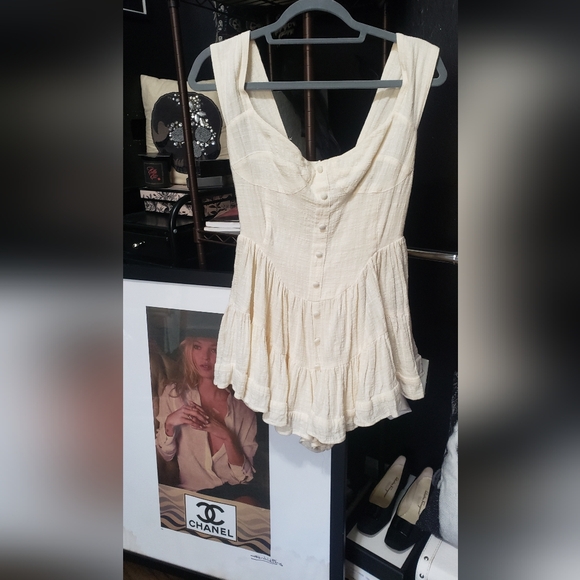 Vanessa Mooney The Elisabeth Romper Dress-Linen Style Cream Size Small - Picture 3 of 11